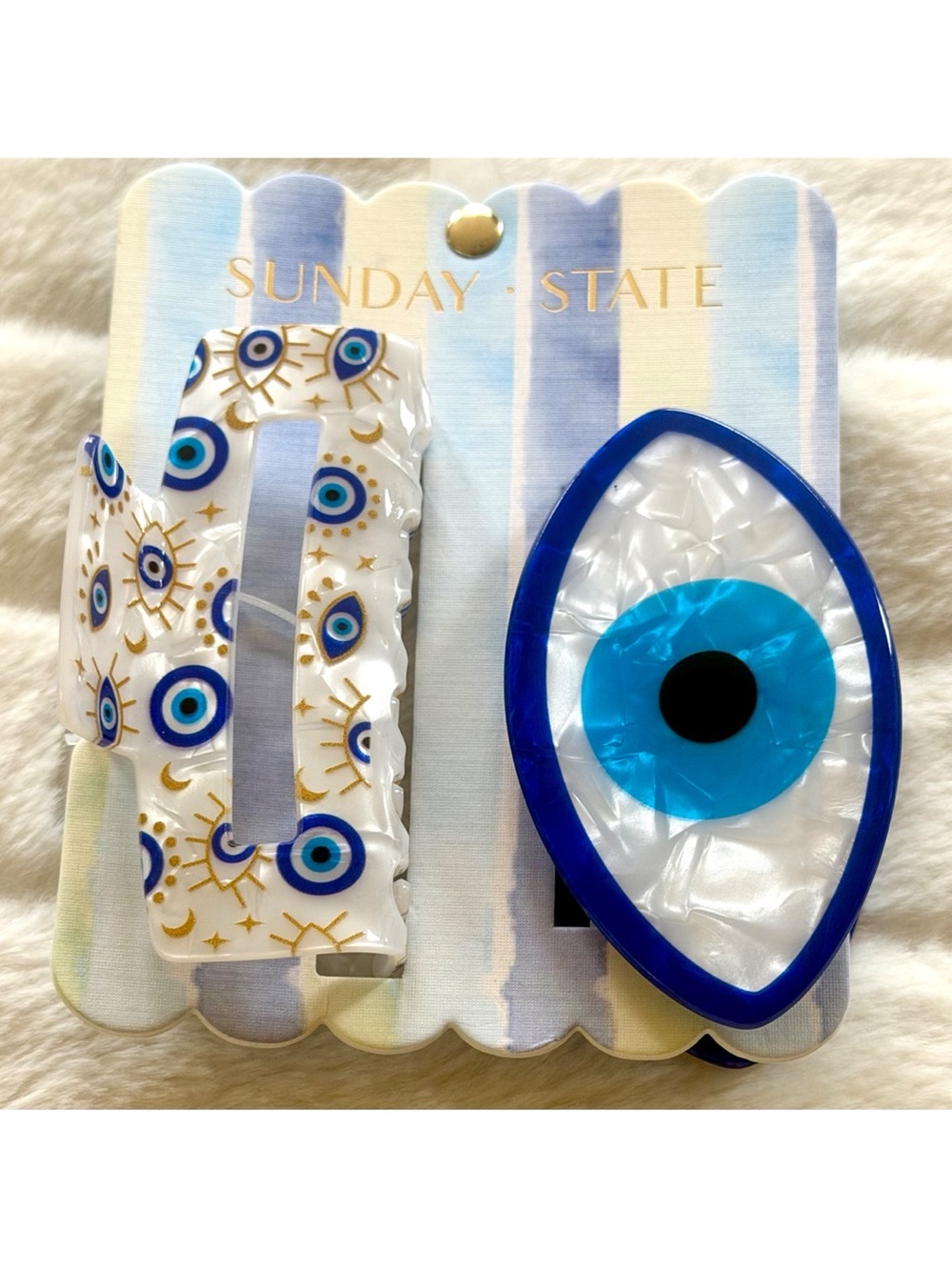 Sunday State Evil Eye Hair Clip Set 2 Pc Large Claw Nazar Protection Kitchy Y2K